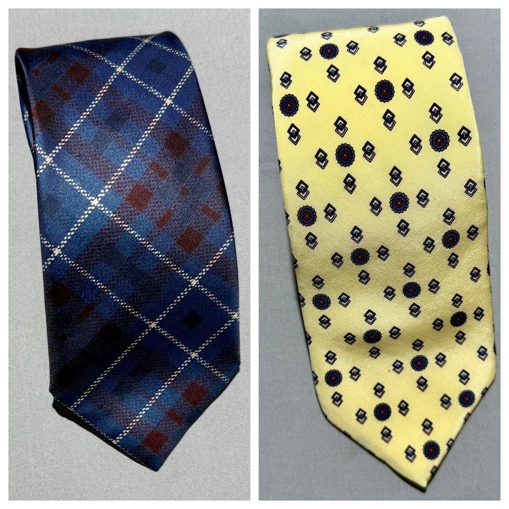 Designer Silk Neckties Bundle of 2 Michelsons Plaid Cerruti Foulard Made EU